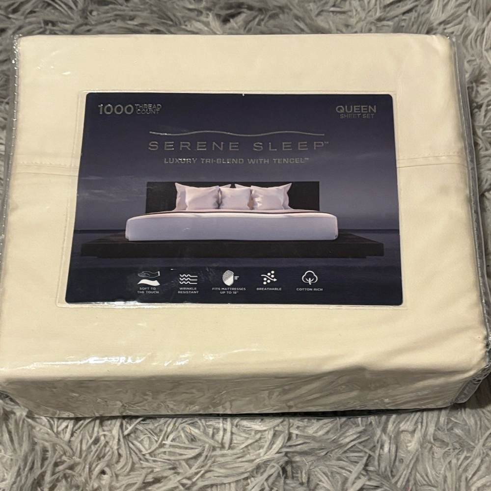 Serene Sleep Ivory QUEEN 4 Pc Sheet Set Retail $160